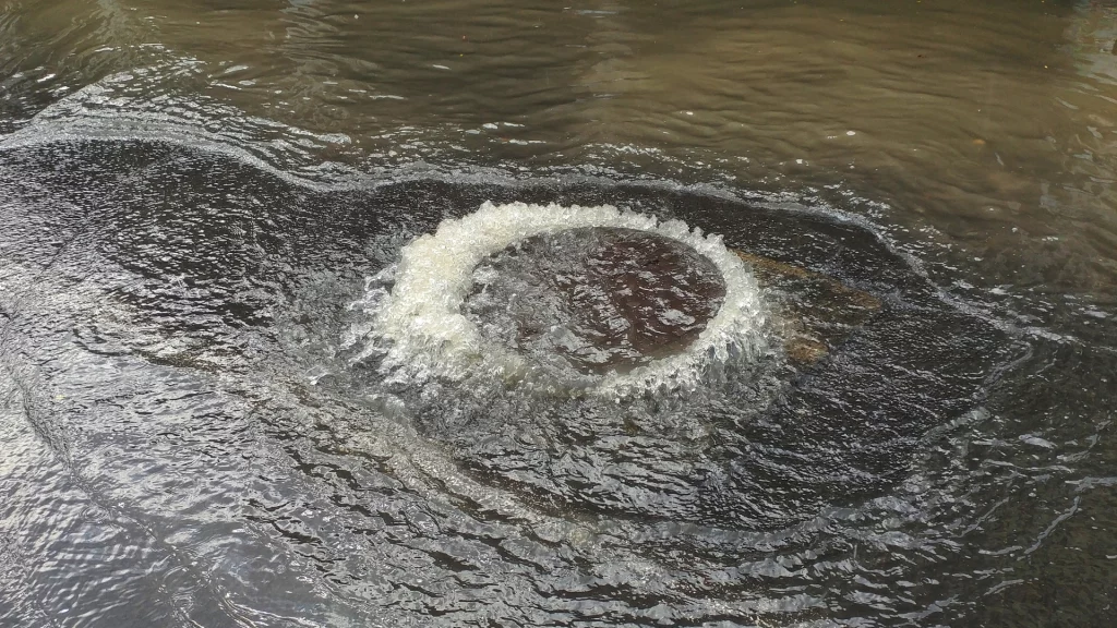 Regard de visite qui déborde pendant une forte pluie